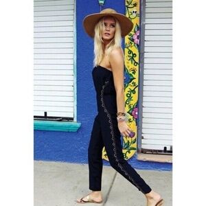 L'Space Pipeline Black Strapless Romper Cropped Jumpsuit M Coverup Swim